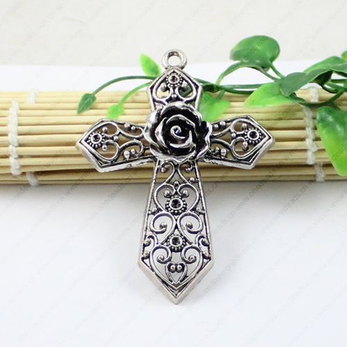 Pendant/Charm, Fashion Zinc Alloy Jewelry Findings, Lead-free, Cross 67x92mm, Sold by KG