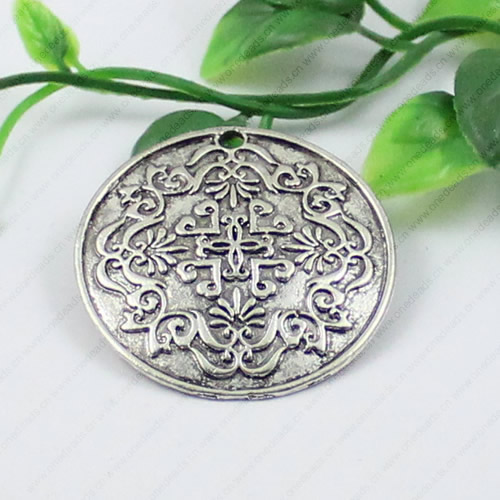 Pendant/Charm, Fashion Zinc Alloy Jewelry Findings, Lead-free, Flat Round 39x39mm, Sold by KG