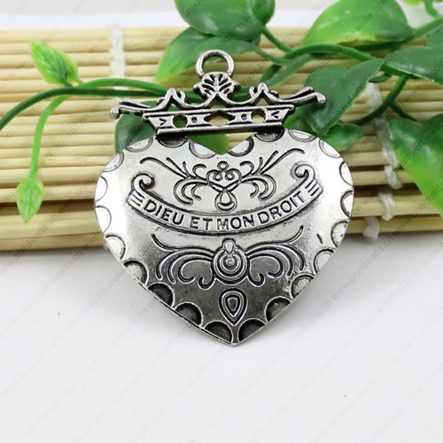 Pendant/Charm. Fashion Zinc Alloy Jewelry Findings. Lead-free. Heart 60x50mm Sold by KG