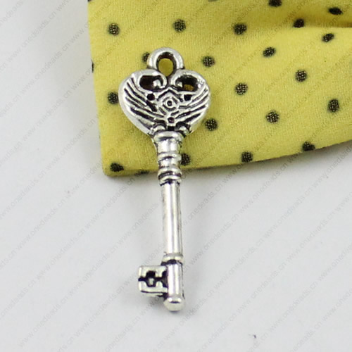 Pendant/Charm. Fashion Zinc Alloy Jewelry Findings. Lead-free. Key 31x11mm. Sold by KG