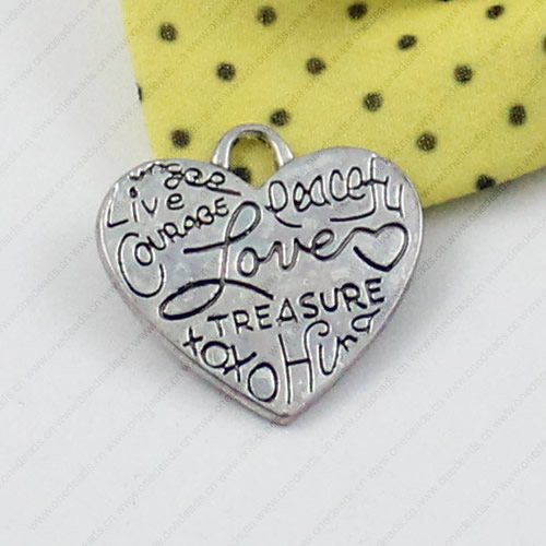 Pendant/Charm, Fashion Zinc Alloy Jewelry Findings, Lead-free, Heart 23x24mm, Sold by KG