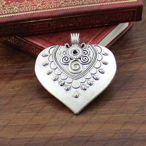 Pendant/Charm, Fashion Zinc Alloy Jewelry Findings, Lead-free, Heart 58x51mm, Sold by KG