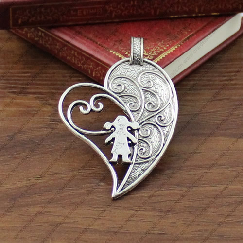 Pendant/Charm, Fashion Zinc Alloy Jewelry Findings, Lead-free, Heart 65x44mm, Sold by KG