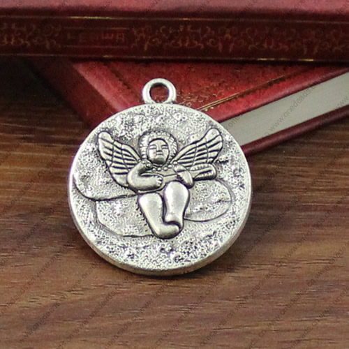 Pendant/Charm, Fashion Zinc Alloy Jewelry Findings, Lead-free, Flat Round 43x32mm, Sold by KG