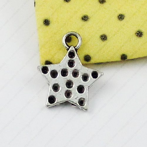 Pendant/Charm. Fashion Zinc Alloy Jewelry Findings. Lead-free.  Star 15x13mm. Sold by KG