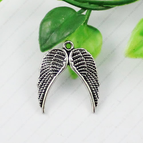 Pendant/Charm, Fashion Zinc Alloy Jewelry Findings, Lead-free, Wings 23x20mm, Sold by KG