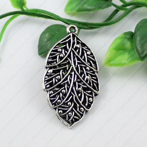 Hollow Bali Pendant. Zinc Alloy Jewelry Findings. Lead-free. Leaf 45x25mm. Sold by KG