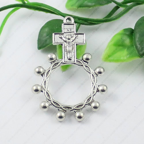 Pendant/Charm, Fashion Zinc Alloy Jewelry Findings, Lead-free, Cross with Flower 46x32mm, Sold by KG
