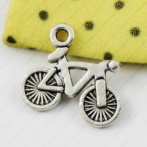 Pendant/Charm, Fashion Zinc Alloy Jewelry Findings, Lead-free, Bicycle 14x10mm, Sold by KG