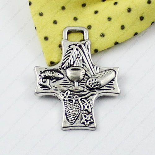 Pendant/Charm, Fashion Zinc Alloy Jewelry Findings, Lead-free, Cross 35x27mm, Sold by KG