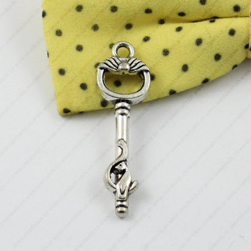 Pendant/Charm, Fashion Zinc Alloy Jewelry Findings, Lead-free, Key 37x11mm, Sold by KG