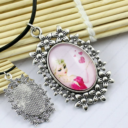 Fashion Necklace，Adjustable Necklace Cow leather Cord with zinc alloy pendant(mixed picture) size:49x31mm，Sold by Strand