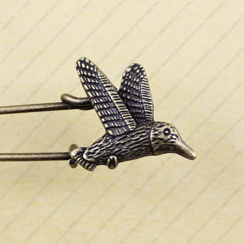 Zinc alloy brooch, Fashion jewelry Brooch, Antique bronze Length:60mm, Head size:22x22mm, Sold by PC 