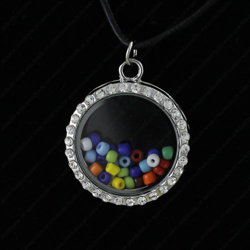 Fashion Alloy CrystalRound Magnetic Glass Floating Charm Locket pendant, For Necklace DIY Jewelry Making Accessories 30x35x7mm, Sold by PC