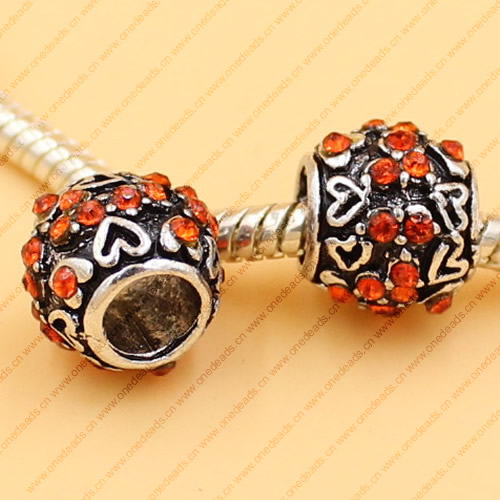 Rhinestone European Charm Beads Fits European Bracelets & Necklaces For DIY Jewelry 10x9mm Hole:Approx:5mm Sold By Bag