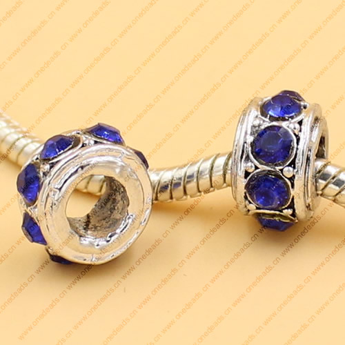 Rhinestone European Charm Beads Fits European Bracelets & Necklaces For DIY Jewelry 10x7mm Hole:Approx:5mm Sold By Bag