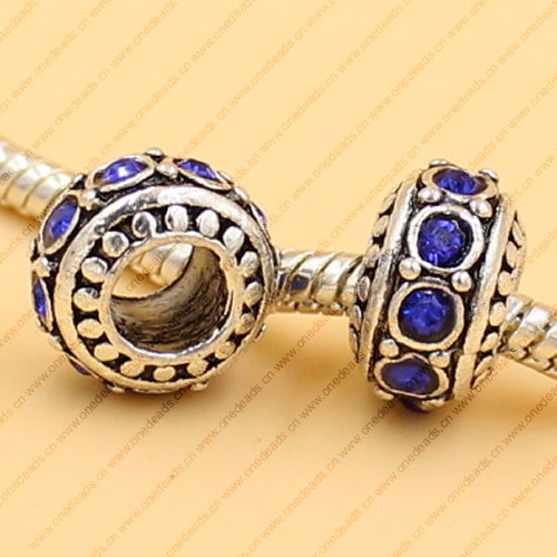 Rhinestone European Charm Beads Fits European Bracelets & Necklaces For DIY Jewelry 12x7mm Hole:Approx:5mm Sold By Bag