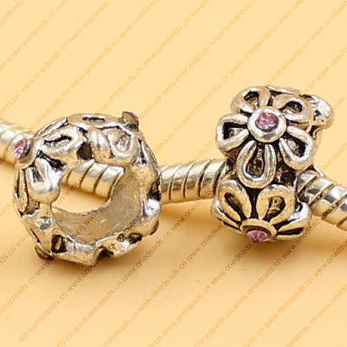 Rhinestone European Charm Beads Fits European Bracelets & Necklaces For DIY Jewelry 12x7mm Hole:Approx:6mm Sold By Bag
