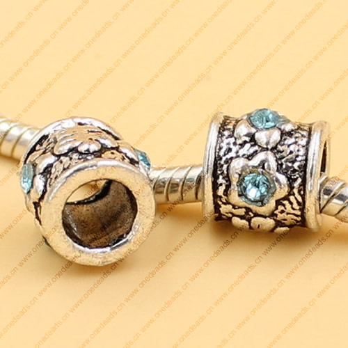 Rhinestone European Charm Beads Fits European Bracelets & Necklaces For DIY Jewelry 10x9mm Hole:Approx:5mm Sold By Bag
