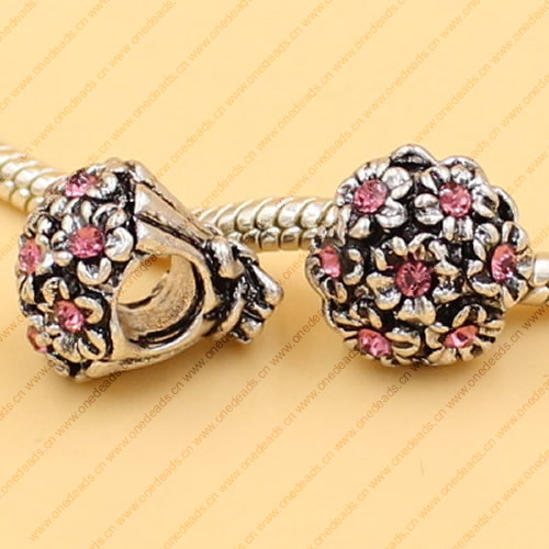 Rhinestone European Charm Beads Fits European Bracelets & Necklaces For DIY Jewelry 11x13mm Hole:Approx:5mm Sold By Bag