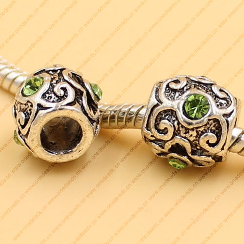 Rhinestone European Charm Beads Fits European Bracelets & Necklaces For DIY Jewelry 10x10mm Hole:Approx:5mm Sold By Bag