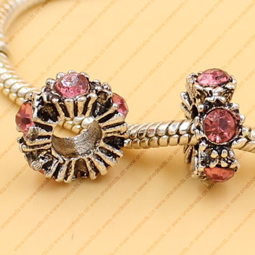 Rhinestone European Charm Beads Fits European Bracelets & Necklaces For DIY Jewelry 13x5mm Hole:Approx:6mm Sold By Bag