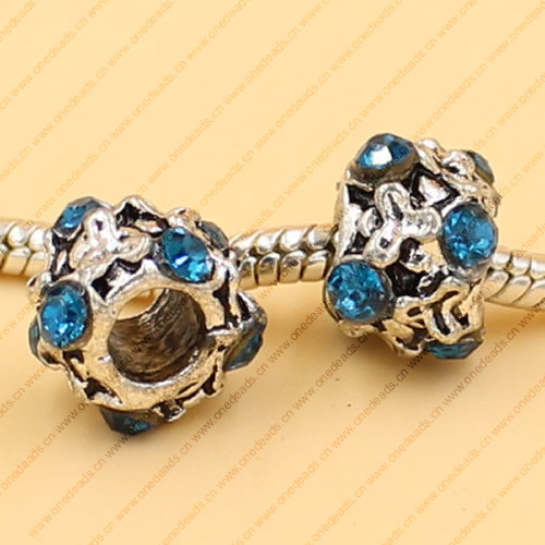 Rhinestone European Charm Beads Fits European Bracelets & Necklaces For DIY Jewelry 11x8mm Hole:Approx:5mm Sold By Bag