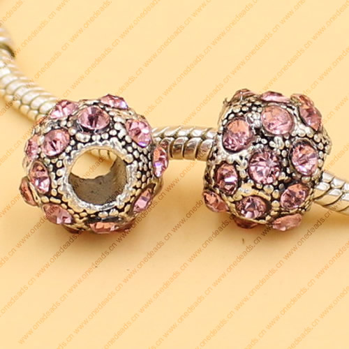 Rhinestone European Charm Beads Fits European Bracelets & Necklaces For DIY Jewelry 8x9mm Hole:Approx:5mm Sold By Bag