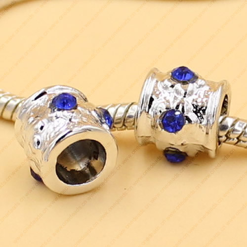 Rhinestone European Charm Beads Fits European Bracelets & Necklaces For DIY Jewelry 10x9mm Hole:Approx:5mm Sold By Bag