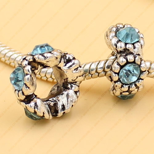 Rhinestone European Charm Beads Fits European Bracelets & Necklaces For DIY Jewelry 12x6mm Hole:Approx:6mm Sold By Bag