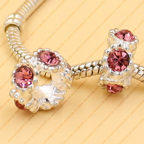 Rhinestone European Charm Beads Fits European Bracelets & Necklaces For DIY Jewelry 12x6mm Hole:Approx:6mm Sold By Bag