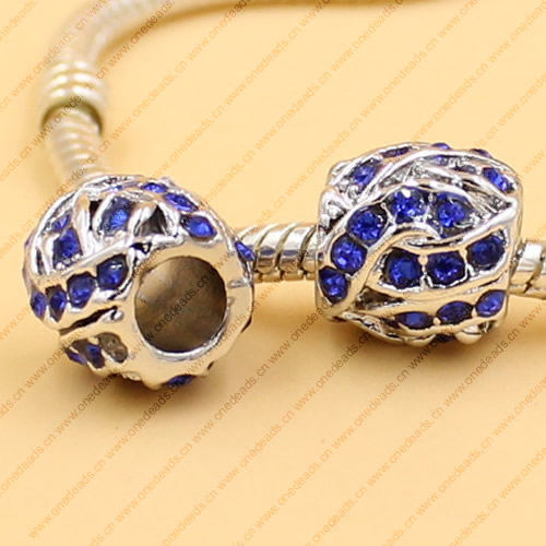 Rhinestone European Charm Beads Fits European Bracelets & Necklaces For DIY Jewelry 10x10mm Hole:Approx:5mm Sold By Bag