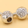 Rhinestone European Charm Beads Fits European Bracelets & Necklaces For DIY Jewelry 11x10mm Hole:Approx:4.5mm Sold By Bag
