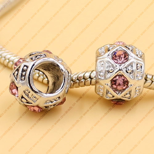 Rhinestone European Charm Beads Fits European Bracelets & Necklaces For DIY Jewelry 11x9mm Hole:Approx:4.5mm Sold By Bag