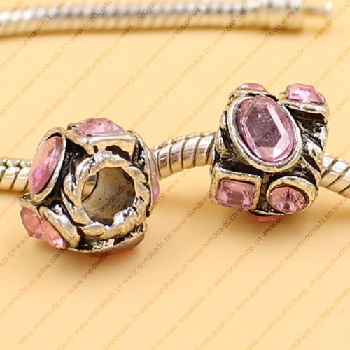 Rhinestone European Charm Beads Fits European Bracelets & Necklaces For DIY Jewelry 12x9mm Hole:Approx:5mm Sold By Bag