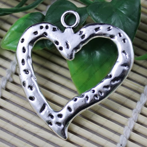 Metal Zinc Alloy Silver Tone Heart Charm Pendant For Necklace DIY Jewelry Making Accessories 43x42mm Sold By KG
