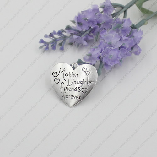 Metal Zinc Alloy Silver Tone Heart Charm Pendant For Necklace DIY Jewelry Making Accessories 28x30mm Sold By KG