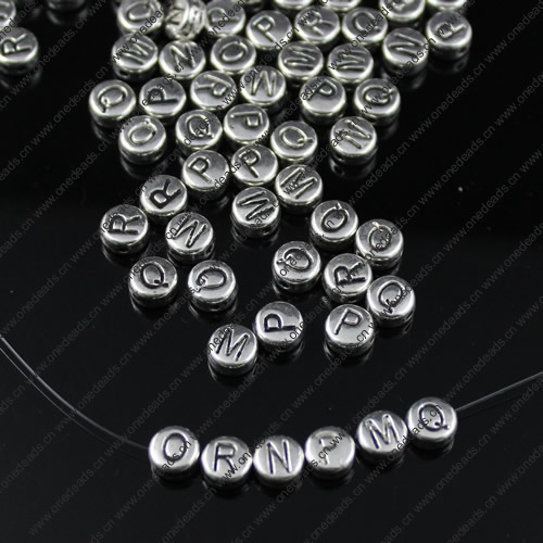 Metal Zinc Alloy Round With Letter Beads For Necklace DIY Jewelry Making Accessories 7x5mm Hole:1.5mm Sold By KG