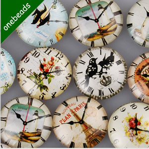 Mixed Style Fashion Clock Round Glass Cabochon Dome Cameo 25mm Sold by PC