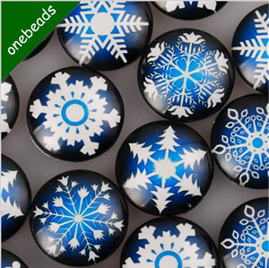 Mixed Style Fashion Snowflake Round Glass Cabochon Dome Cameo 25mm Sold by PC