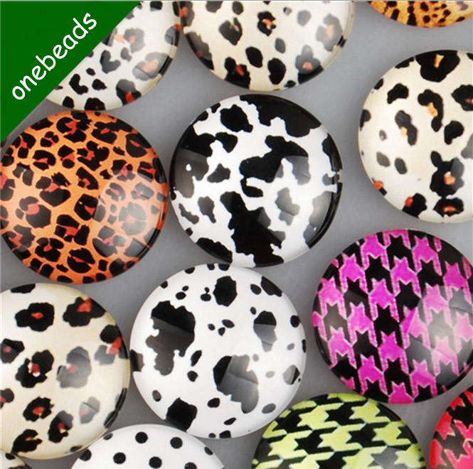 Mixed Style Fashion Leopard Print Round Glass Cabochon Dome Cameo 25mm Sold by PC