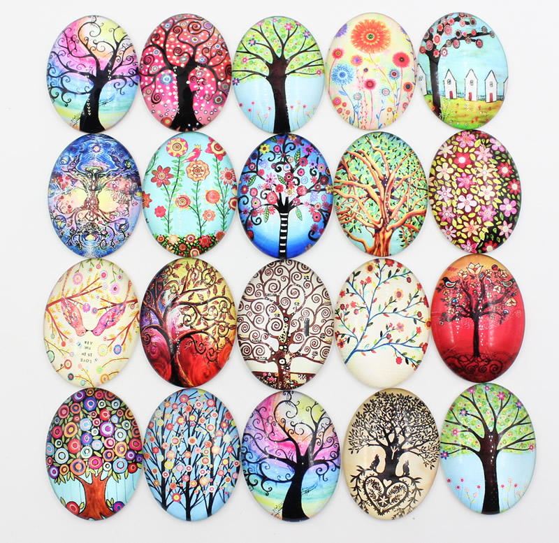 Mixed Style Fashion Life Tree Oval Glass Cabochon Dome Cameo 30x40mm Sold by PC
