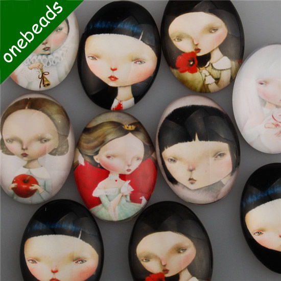 Mixed Style Fashion Cartoon Oval Glass Cabochon Dome Cameo 30x40mm Sold by PC
