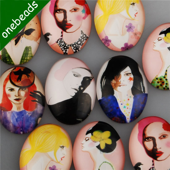 Mixed Style Fashion Fashion Girl Oval Glass Cabochon Dome Cameo 30x40mm Sold by PC
