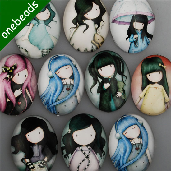 Mixed Style Fashion Carton Girl Oval Glass Cabochon Dome Cameo 30x40mm Sold by PC
