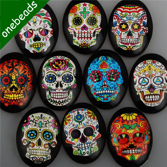 Mixed Style Fashion Skeleton Oval Glass Cabochon Dome Cameo 30x40mm Sold by PC
