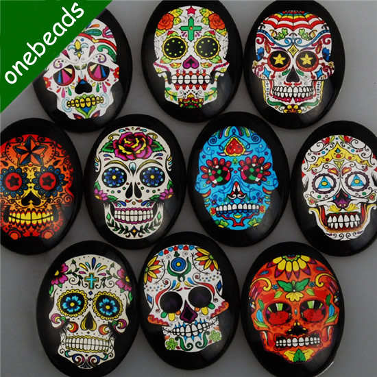 Mixed Style Fashion Skeleton Oval Glass Cabochon Dome Cameo 30x40mm Sold by PC