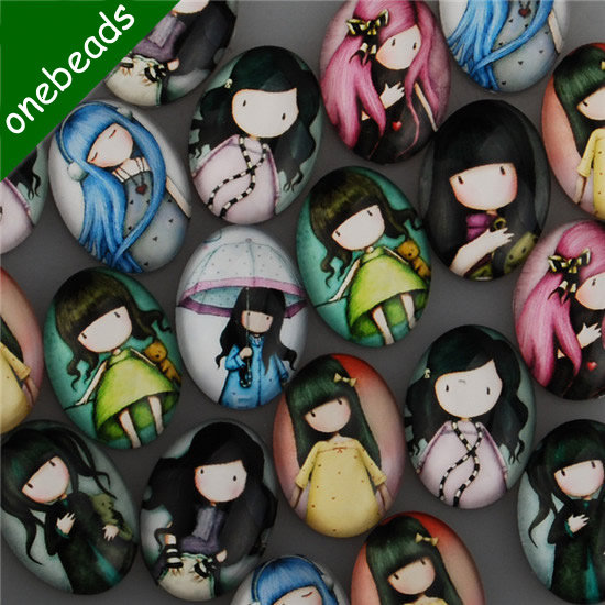 Mixed Style Fashion Cartoon Oval Glass Cabochon Dome Cameo 18x25mm Sold by PC
