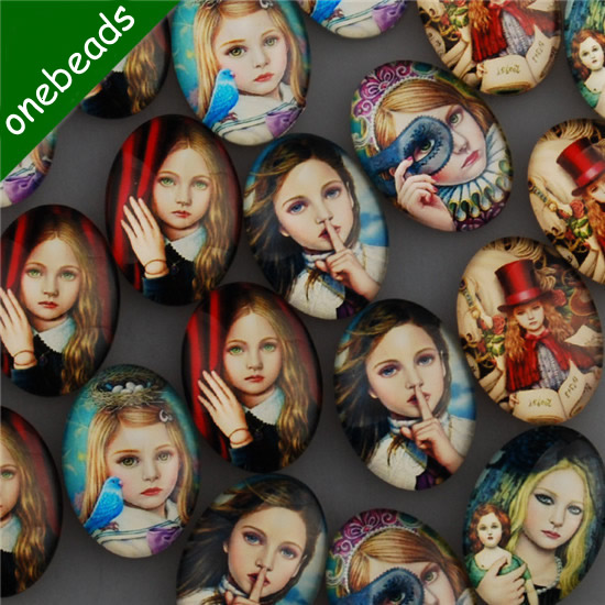 Mixed Style Fashion Girl Oval Glass Cabochon Dome Cameo 18x25mm Sold by PC