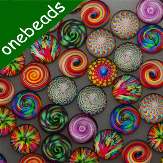 Fashion Mixed Style Kaleidoscope Round Glass Cabochon Dome Cameo Jewelry Finding 16mm Sold by PC  
